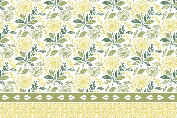 Kusursuz çizim. Bir sıra çiçekli nakış nakışı. El çizimi sınır tasarımı. Tekstil yaprakları sanat eseri. Botanik tekrarı. modern asgari doku