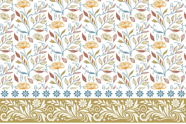 modern nakış elementleri. Kusursuz çiçek deseni. El çizimi taç yaprakları. Sınır dokusu tek sıra halinde. Tekstil sanat tasarımı. Botanik anahat tekrarı