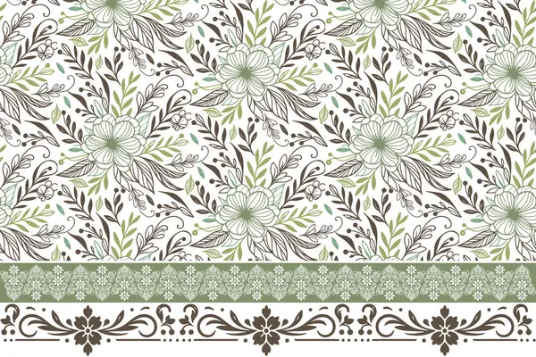 Bir çizgi çizimi kalıbı. El çizimi çiçek resimleri. İşlemeli sınır tekrarı. Tasarım taslağı. Kusursuz tekstil dokusu. modern botanik elementleri