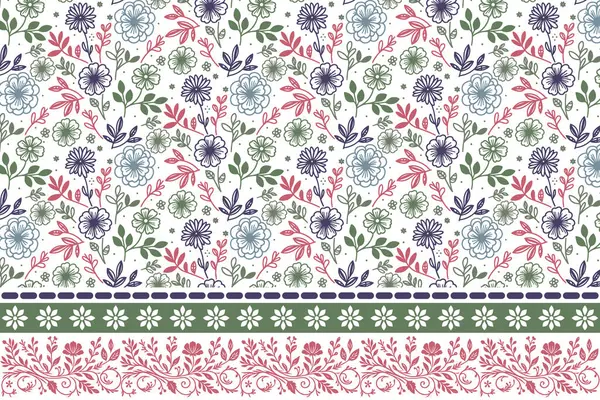 Kusursuz el çizimi çiçekler. İşlemeli sınır tekrarı. Bir çizgi taçyaprağı çizer. Tekstil çizimleri. Modern tasarım. Botanik asgari doku
