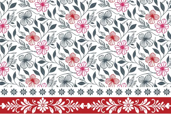 Kusursuz tekstil eskizi. Çiçek işleme elementleri. Sınır tekrarlama düzeni. Bir çizgi yaprak dokusu. Modern botanik tasarımı. El çizimi çizimi sanat eseri