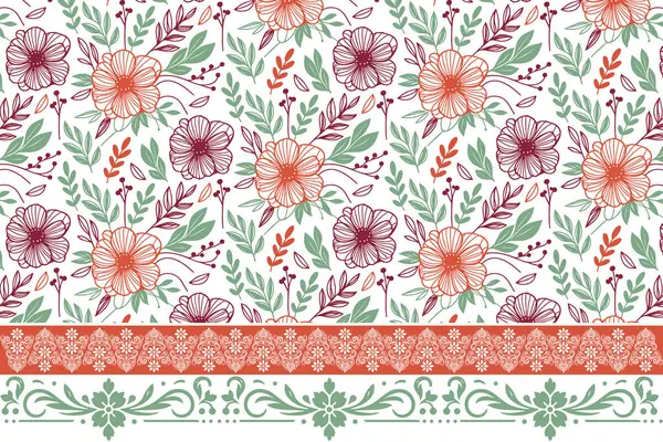 Minimum desen dokusu. Bir çizgi nakış eskizi. Kusursuz çiçek sınırında. Tekstil tekrarı. El yapımı taç yaprakları. modern botanik sanatı