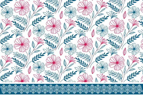 Bir çizgi yaprak çizimi. Çiçeksel sınır deseni. Nakış deseni eskiz dokusu. Kusursuz el yapımı tekstil. Minimum botanik tasarım. özet tekrar arkaplanı