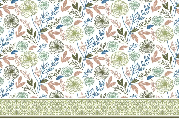 Kusursuz çiçek çizimi. Nakış işleme kalıbı. Bir sıra tekstil sınırı. El çizimi çiçek dokusu. Minimum taç yaprağı tasarımı. Botanik tekrarı