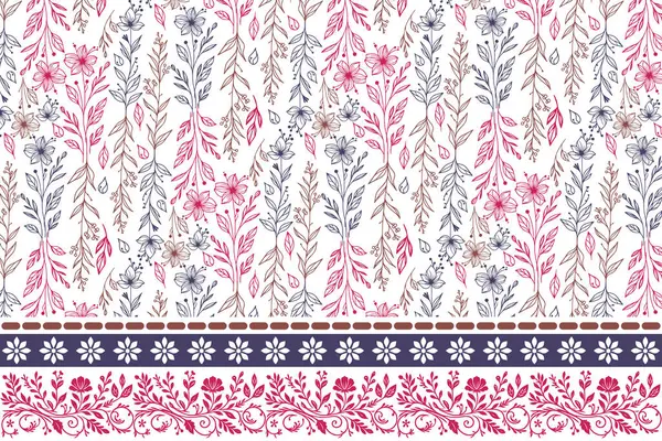 Yapraklar tek sıra halinde. Nakış işleme sınırını çiz. El çizimi çiçek tekrarı. Kusursuz tekstil deseni. Modern botanik dokusu. özet tasarım ögeleri