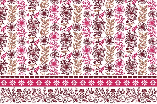 Tek sıra çiçek elementleri. Nakış işleme tekstil sınırı. Kusursuz eskiz tekrarı. Taslak desen dokusu. El çizimi yapraklar. Modern çiçek sanat eserleri