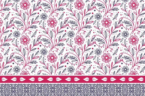 Modern nakış eskizi. Kusursuz çiçek deseni. Sınır tekrarı. Bir çizgi tekstil tasarımı. El yapımı botanik elementler. minimal yaprak çizimi