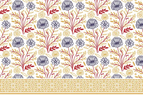 El çizimi çiçek çizgisi. Nakış deseni minimumda. sınır çizimi tasarımı. Kusursuz tekstil tekrarı. Botanik anahat yaprakları. modern çiçek dokusu