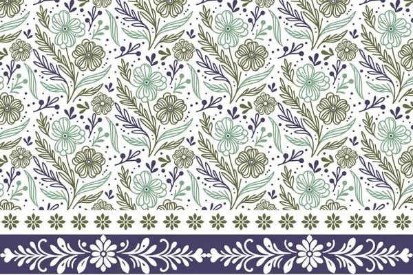 Modern sınır nakışları. Bir çizgi çiçek çizimi. Kusursuz botanik desen. El çizimi yapraklar tekrarlanıyor. Çiçek dokusu çok az. özet tekstil tasarımı