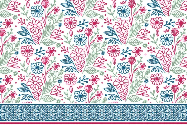 Kusursuz çiçek arkaplanı. Bir sıra botanik sınırı. Çizim yaprağı tasarımı. Modern nakış dokusu. Çizim tekrarı. minimal tekstil deseni