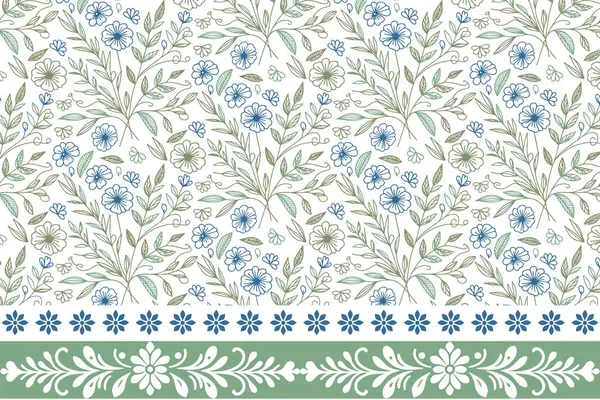 Kusursuz botanik nakış. El çizimi çiçek deseni. Bir sıra sınır tasarımı. Asgari tekstil dokusu. Taslak yaprak çizimi. modern çiçek elementleri