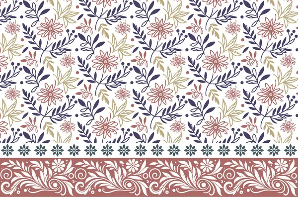 Bir satırda desen. Zarif kenarı olan bir çiçek tasarımı. Elle çizilmiş nakış eskizi. Kusursuz botanik doku. Minimum taç yaprakları tekrar eder. tekstil çiçekli taslak