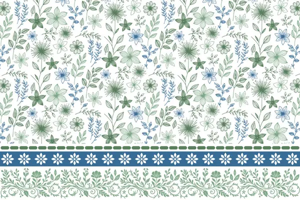 Kusursuz çiçekli tekstil. Çizgi sanatında sınır çizimi. Modern nakış tekerrür ediyor. Minimum çiçek tasarımı. Botanik anahat elementleri. El çizimi yaprak deseni