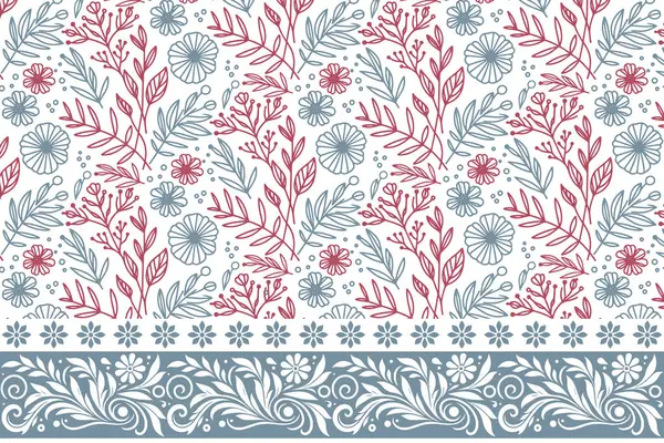 Zarif çizim tekrarlanıyor. Kusursuz taslak yapraklar. Tekstil sınır nakışı. Kenarında çiçek deseni olan bir çizgi. Botanik arka plan tasarımı. El çizimi çiçek dokusu