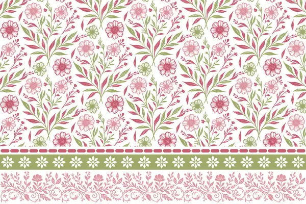 Modern kusursuz eskiz. Özet çiçek dokusu. Nakış işlemeli çiçekli sınır tasarımı. Kenarında çiçek deseni olan bir çizgi. Botanik tekstil tekerrürü. el çizimi taç yaprakları