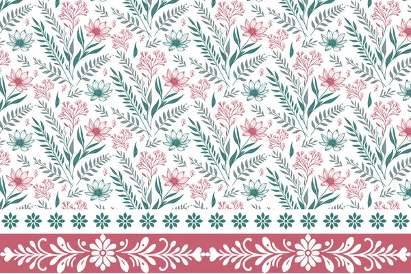 Taslak taç yaprakları skeci. Kenarında çiçek deseni olan bir çizgi. Kusursuz bir tekstil geçmişi var. İşlemeli çiçekli tekrar. Minimum el çizimi tasarımı. Botanik sınır çizimleri