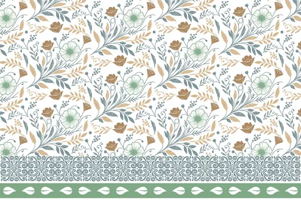 İşlemeli taç yaprakları tekrarlanıyor. Kusursuz çiçek desenli. Tekstil sınır tasarımı. Kenarında çiçek deseni olan bir çizgi. El yapımı botanik doku. modern çizim arkaplanı