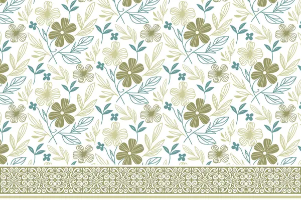 Botanik nakış taslağı. Asgari sınır unsurları. El çizimi çiçek yaprakları. Kenarında çiçek deseni olan bir çizgi. Kusursuz tekstil dokusu. modern çiçek çizimi tekrarla