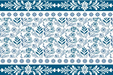 Tek sıra mavi taç yaprakları. Kusursuz çiçekli nakış nakışı. Modern eskiz kalıbı. Botanik tekstil elementleri. El çizimi tasarımı. temiz çiçek arka planı tekrarla