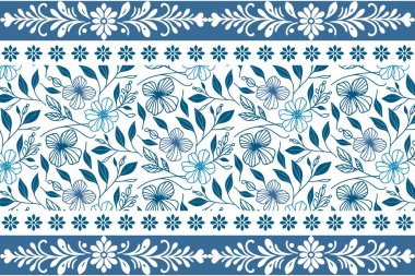 Mavi botanik çiçek izi. Kusursuz bir taç yaprağı. Nakış deseni eskiz dokusu. Ana hatlarıyla çiçek elementleri. Temiz tekstil geçmişi. zarif modern tasarım