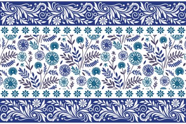 Mavi botanik taslak tekrarı. Dikensiz çiçek nakışı. El çizimi çiçek dokusu. Bir çizgi taçyaprakları eskizi. Modern temiz tasarım. Zarif tekstil duvar kağıdı