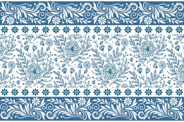 Mavi, pürüzsüz botanik duvar kağıdı. Zarif çiçek elementleri. Bir çizgi çiçek çizimi. Minimum nakış dokusu. Tekstil modern tasarım. özet tekrar biçimi