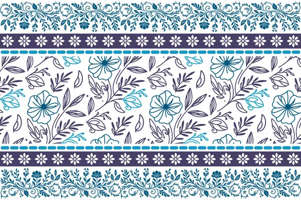 Mavi çiçek deseni. Kusursuz botanik doku. İşlemeli taç yaprakları taslağı. Modern bir arka plan. Tekstil tasarımı. Temiz el çizimi tekrarla