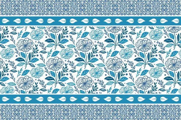 Mavi çiçekli el çizimi. Bir çizgi taçyaprakları eskizi. Kusursuz tekstil nakışı. Ana hatları tekrar et. Botanik modern model. Temiz arkaplan dokusu