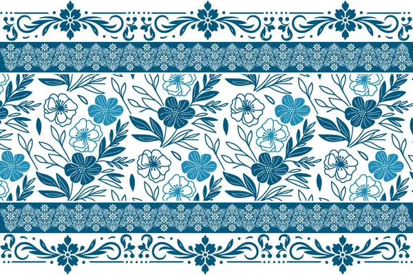 Mavi dikişsiz taç yaprakları nakış işliyor. Modern bir çiçek serisi. Botanik anahat dokusu. Tekstil arka planını çiz. El çizimi tekrar. en küçük çiçek tasarımı