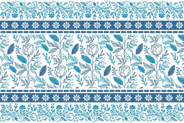 Mavi çizim çiçek deseni. Bir çizgi nakış dokusu. Botanik tekstil tasarımı. Kusursuz taslak yapraklar. Zarif çiçek elementleri. temiz modern arkaplan