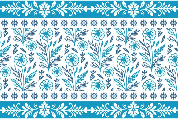 Mavi botanik duvar kağıdı tasarımı. Bir çizgi çiçek çizimi. Kusursuz nakış deseni. Asgari tekstil elementleri. El çizimi yapraklar. özet Çiçek tekrarı