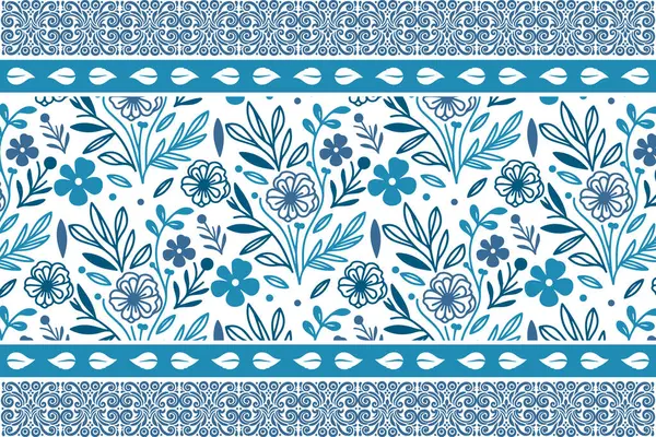 Mavi çiçekli sınır çizimi. Kusursuz modern model. Elle çizilmiş nakış. Bir çizgi botanik taç yaprakları. Taslak tekstil arka planı. tekrar tasarımı temizle