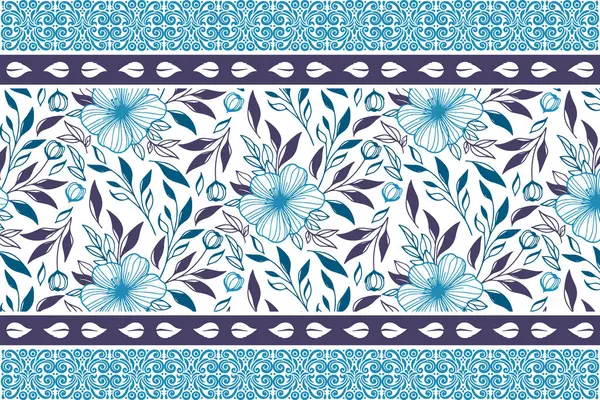Mavi dikişsiz taç yaprakları deseni. Nakış işleme çiçek tasarımı. Bir taslak çiz. Çok az botanik geçmişi var. Zarif tekstil tekrarı. El çizimi çiçekler