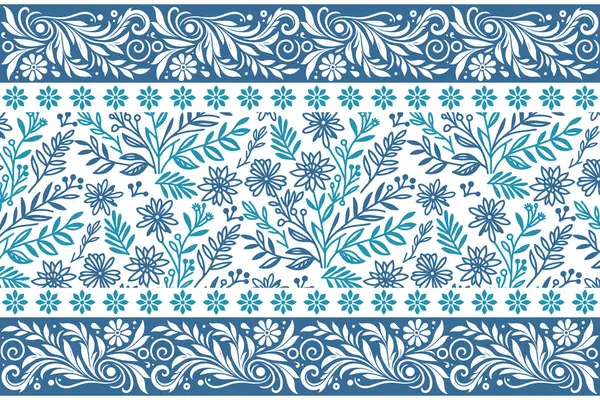 Mavi minimal çiçek yinelemesi. Kusursuz botanik nakış. El çizimi sınır çizgisi. Zarif çiçek yaprakları. Modern eskiz dokusu. temiz tekstil tasarımı