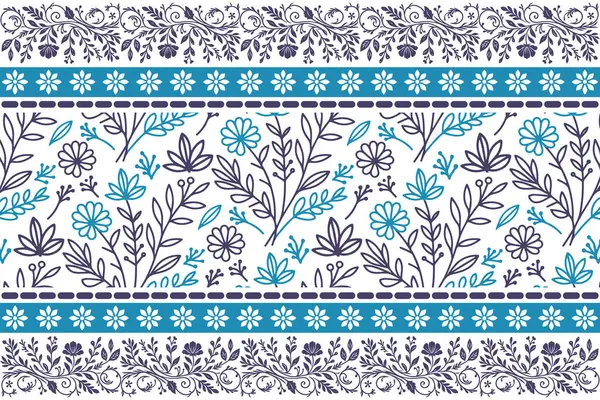 Mavi tekstil botanik izi. Kusursuz çiçek çizimi. Modern çiçek taslağı. Bir sıra zarif taç yaprakları. Nakış işleme sınır tasarımı. Duvar kağıdını temizle