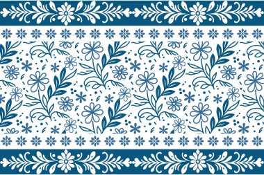 Mavi çiçekli çarşaf tasarımı. Kusursuz botanik parmak izi. Minimum çizgi çiçeği. Zarif bir el çizimi. Temiz çiçek dokusu. Bir satır tekstil sanatı