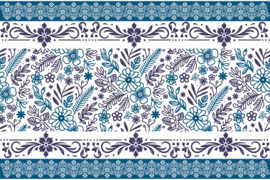 Mavi çiçekli mutfak izi. Ana hatlarıyla botanik çiçekleri. Kusursuz nakışlı eskiz. Zarif bir yaprak yaprağı. Tekstil moda tasarımı. en küçük ev yinelemesi