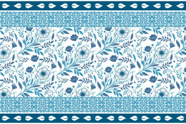 Mavi çiçek desenli duvar kâğıdı. Basit bir yaprak yaprağı. Zarif asgari tasarım. Botanik kusursuz desen. Çiçek yaprağı ana hatları. Kadınlar tekstil