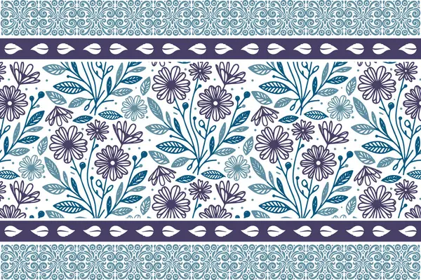 Mavi soyut çiçek deseni. Dikensiz çiçekler çiz. Temiz bir tekstil. Modern botanik sanatı. Çiçek sınırını çizin. el çizimi tekrarlama biçimi