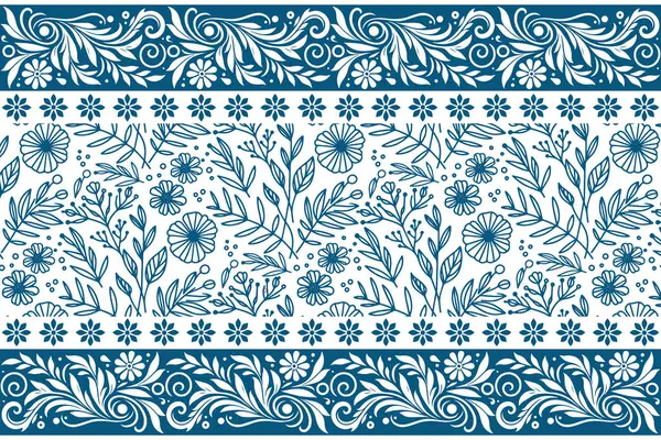 Mavi çiçek yaprağı dokusu. Kusursuz ana hatları var. Sınır çizgisi çiz. Minimum çiçek tasarımı. Zarif tekstil tekrarı. Botanik evi tekstili