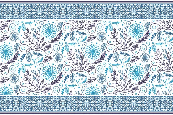 Mavi çiçekli soyut desen. Süslü tekstil duvar kağıdı. Kusursuz çizim çiçekleri. En az bir çizgi tasarımı. Botanik tekerrür elementleri. modern temiz sanat