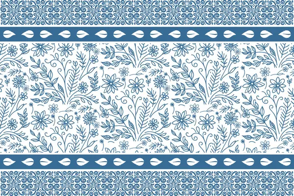 Mavi çiçek sapı tasarımı. Çiçek tekrarı yap. Tek bir çizgi kusursuz desen. Çok az botanik geçmişi var. Çiçeksel nakış dokusu. tekstil moda öğeleri