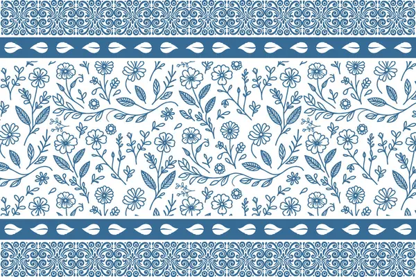Mavi bir çizgi çiçek. Kusursuz çiçekli nakış nakışı. Eskiz geçmişi çok az. Botanik doku örneği. Çiçeksel sınır unsurları. moda tekstil sanatı