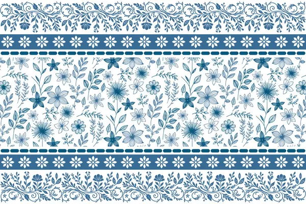 Mavi, pürüzsüz çiçek tekrarı. Minimalist çizgi yaprakları. Taslak yapraklar. Süslü çiçek elementleri. El yapımı tekstil. moda duvar kağıdı tasarımı