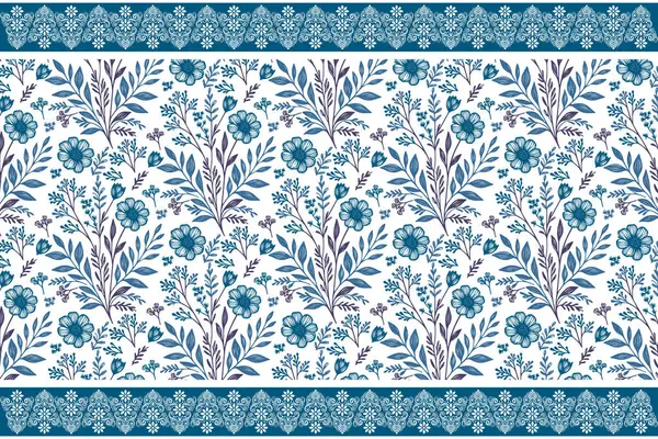 Mavi botanik taslak tarzı. Bir sıra çiçek sınırı. Çiçek taslak elementleri. Soyut çiçek deseni. Temiz çiçek tasarımı. tekstil dikişsiz duvar kağıdı