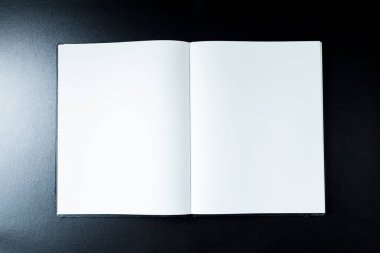 Kırtasiye aksesuarlarıyla boş defterleri aç. Üst Manzara. Notlar gönder. Gülümse. Boş defter konsepti. Gülme konsepti.