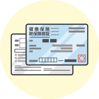 Japon sağlık sigortası kartının ikonu, Mavi. İllüstrasyon etrafında vektör biçimi şeffaftır. Metin 