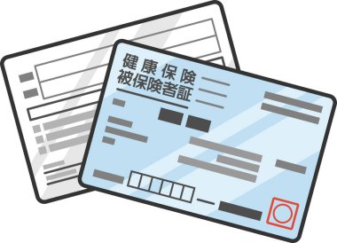 Japon sağlık sigortası kartının ikonu, Mavi. İllüstrasyon etrafında vektör biçimi şeffaftır. Metin 