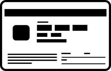 Yeni Bireysel Numarası Kartı (Numaralı Kartım), ön ve arka. 2026 'dan kalma yeni bir tasarıma dayalı Japon kimlik kartı. Vektör biçimi tek renkli siyah, tüm beyaz alanlar saydamdır.