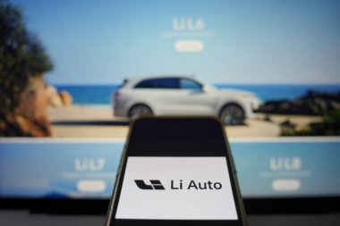 Roosendaal, Hollanda - 15 Şubat 2025: Li Auto 'nun logosunu gösteren bir cep telefonu,.